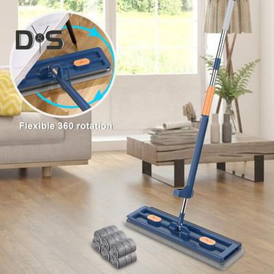 Duży płaski mop z 6 nakładkami z mikrofibry, stal nierdzewna, ergonomiczny design, długi uchwyt, skrobak do odpływów, obrotowy mop podłogowy 360 stopni