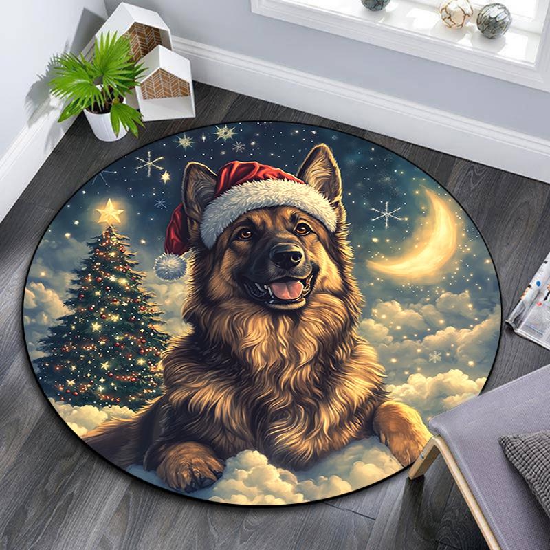 Christmas Dog Pattern Round rug,Carpet Rug for Living Room Bedroom Playroom ,Non-slip Floor Mat,Holiday Gifts and Birthday Gifts.