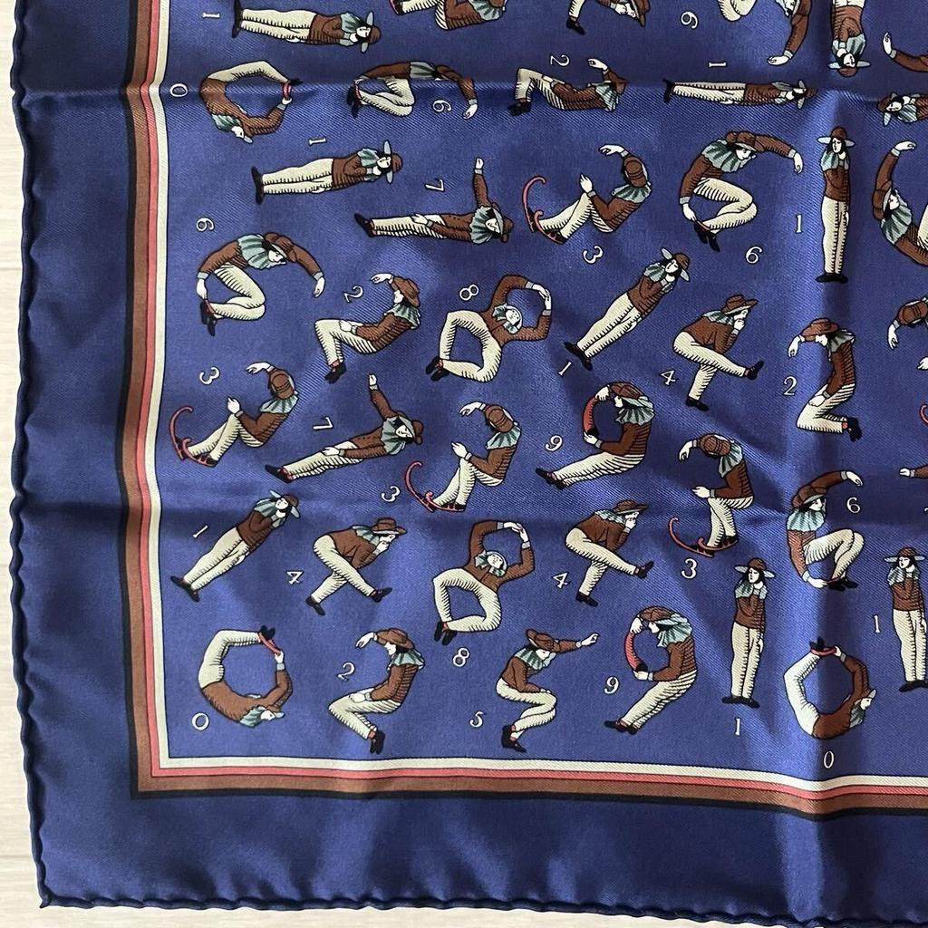 Used Excellent Condition HERMES Scarf Carre 45 Petit Carre Gavroche Number Digits 100% Silk Made In France Women Navy