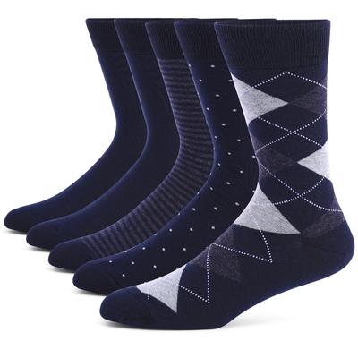 5 Pairs Mens Dress Socks Plus Large Size High Quality Combed Cotton Crew Socks Black Cool Argyle Breathable Casual Socks for Men