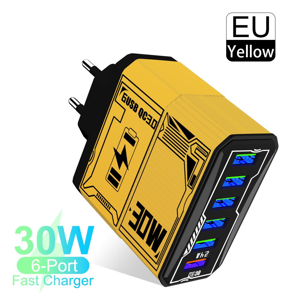 30W 6-Port USB QC3.0 Fast Charger Adapter - EU, US, UK, AU Plug