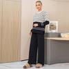 Otoño Invierno Mujer Casual Rayado Punto Suéter Pantalón Conjunto de Dos Piezas Manga Larga Jersey Tops y Pantalón de Pierna Ancha Chándal