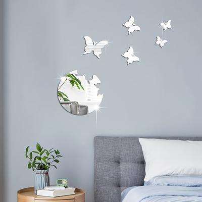 1set Creative Butterfly Fluttering Mirror Three-dimensional Wall Stickers, Acrylic Decorative Arrangement Room Background Wall