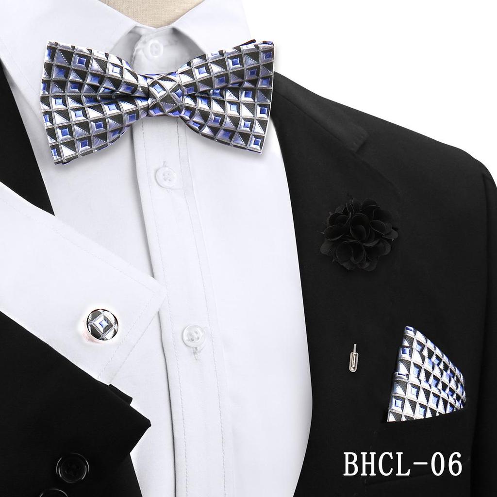 Korean Style 4-Piece Men's Bow Tie & Pocket Square Set for Weddings & Formal Events