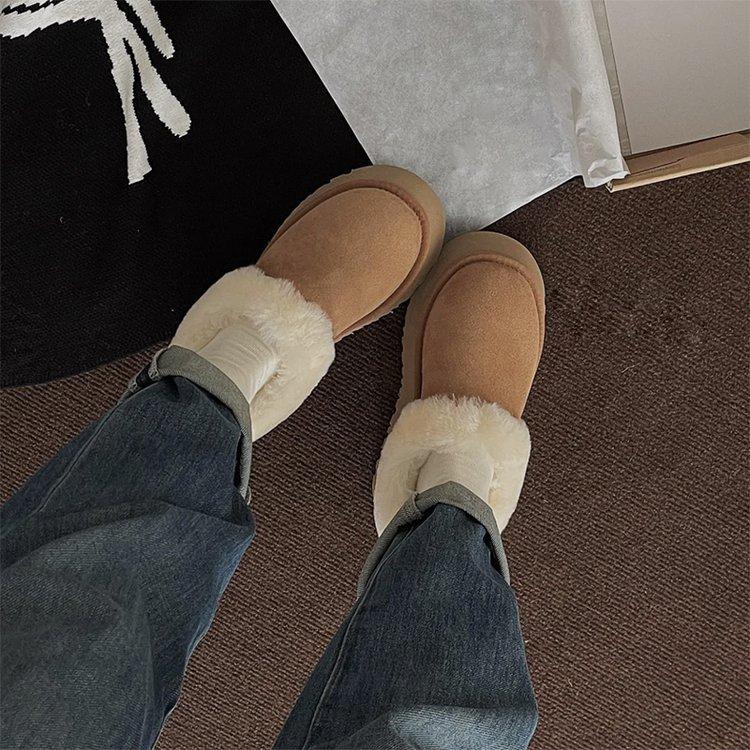 Big celebration thick-soled low-top snow boots women's sheepskin and fur integrated 2025 new one-pedal fluffy winter cotton shoes