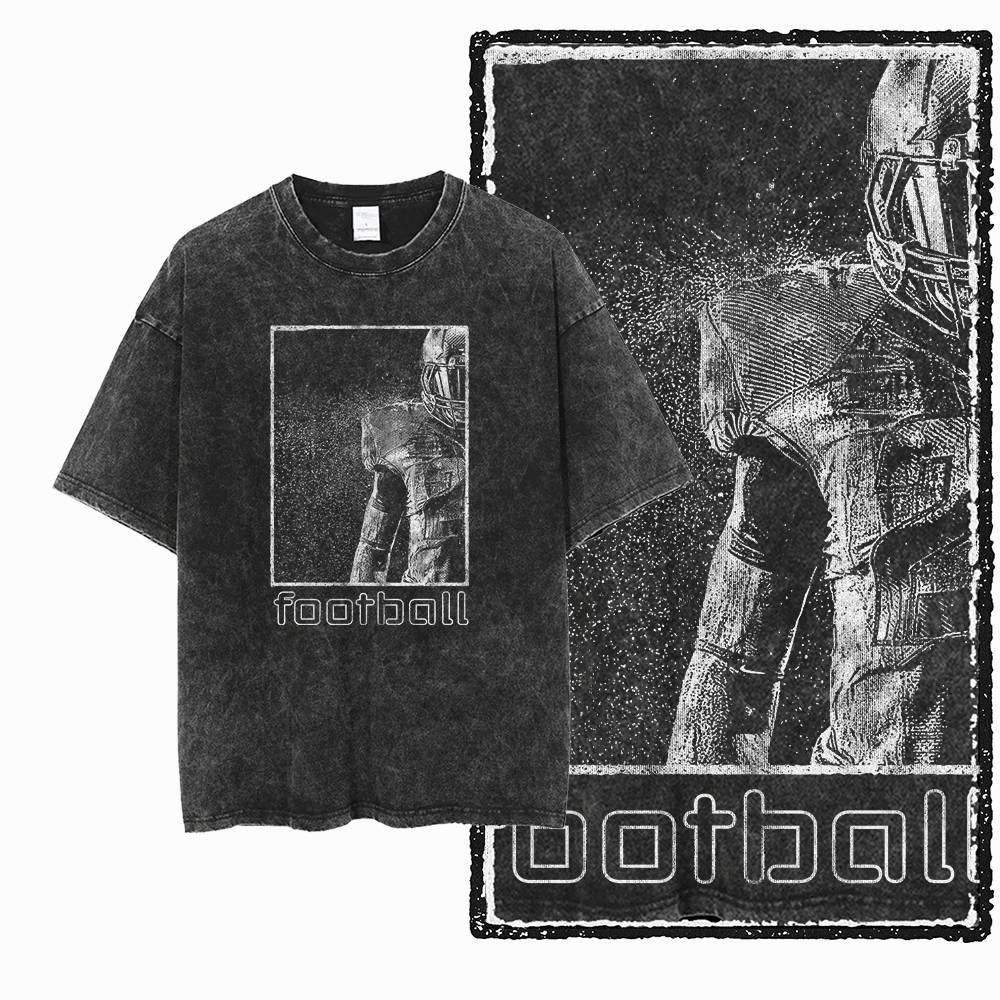 American Football Theme Vintage Graphic Printed Big Size Black Cotton Unisexs Retro TShirt G