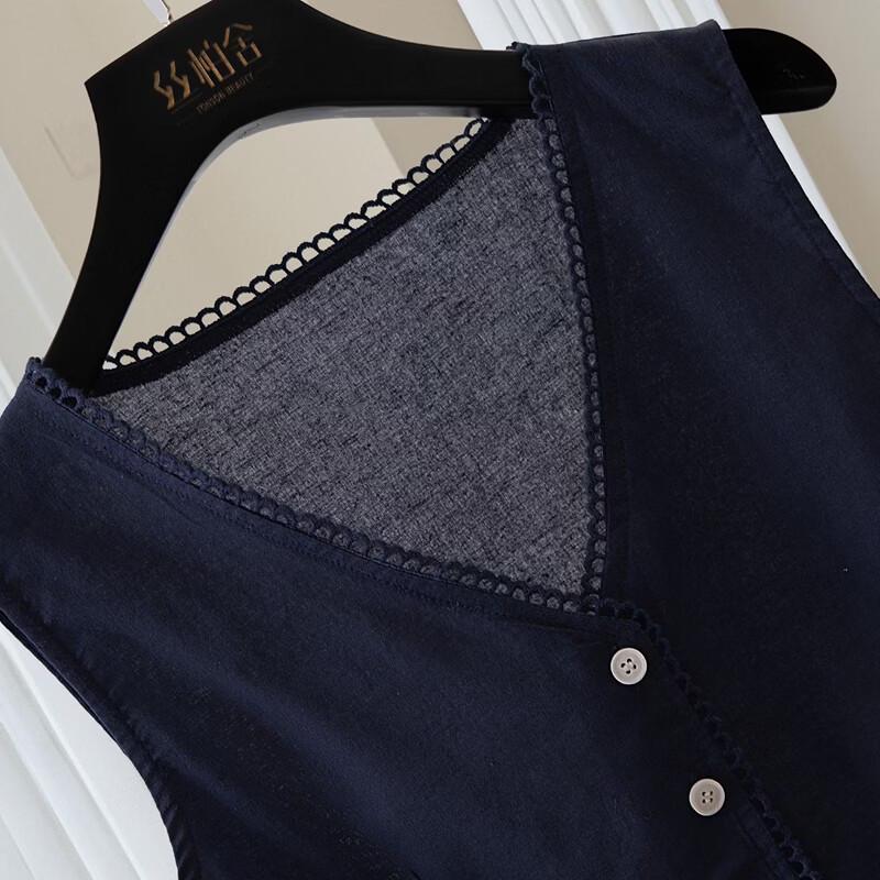 Women's Ramie V-Neck Ruffled Sleeveless Vest