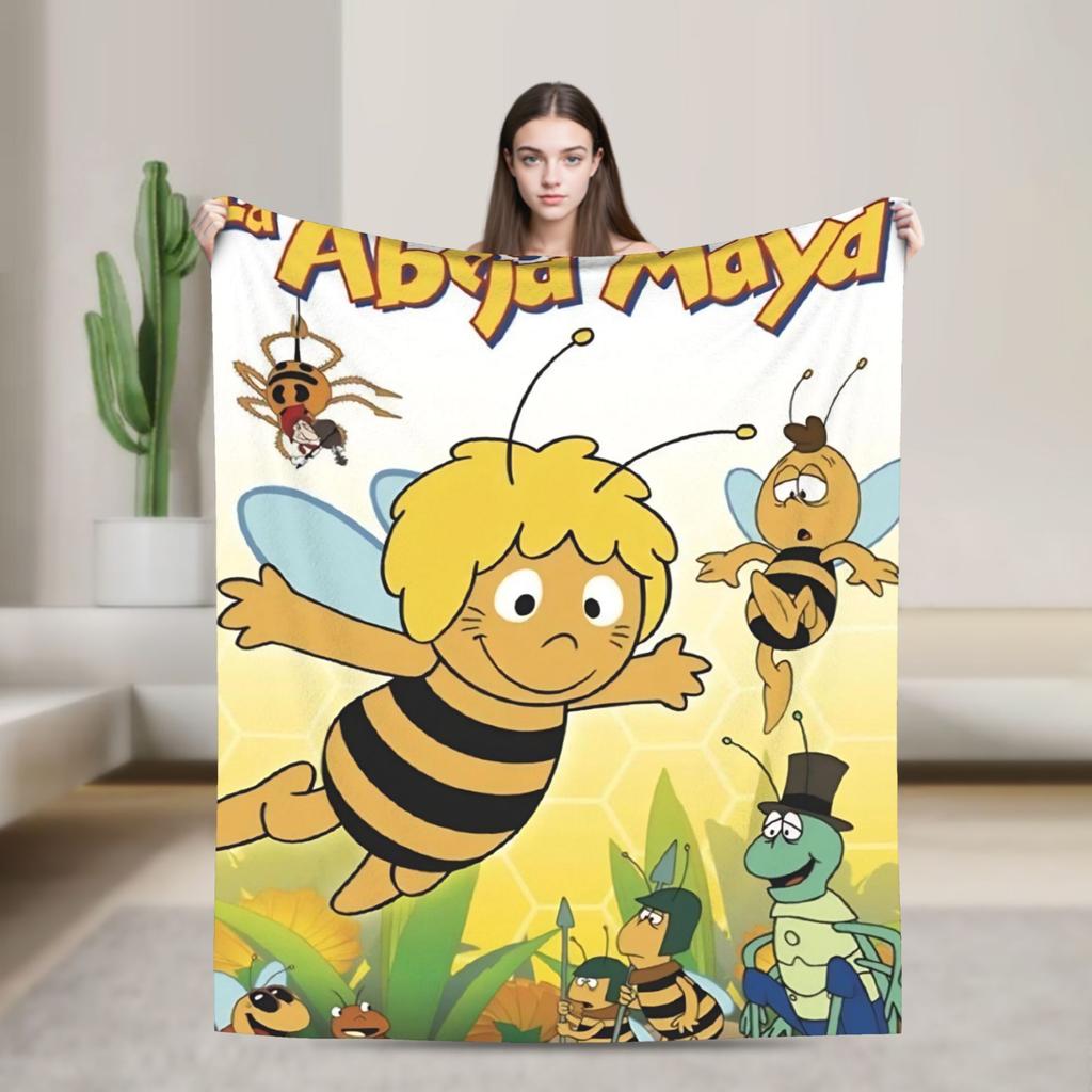 Maya The Bee Blanket  Decorative Flannel Throw Blanket For Couch Chair Soft Warm Custom DIY Quality Bedspread Gift