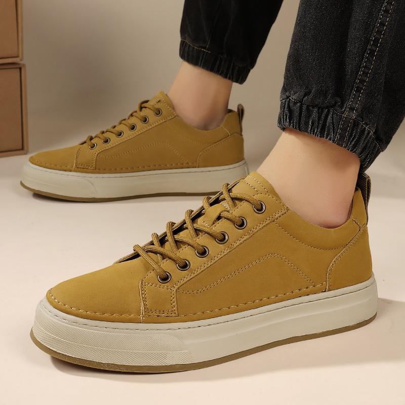 Fashion Luxury Brand Men's Casual Shoes Yellow Sneakers Genuine Leather Comforthable Mens Casual Shoes Tenis Masculino Outdoor Footwear