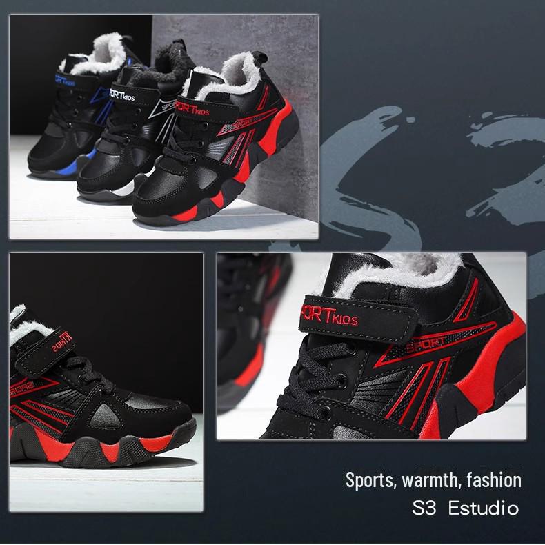 Boys' Winter Cotton Sports Shoes: Warm, Non-Slip, Velvet Lined for Medium & Large Children