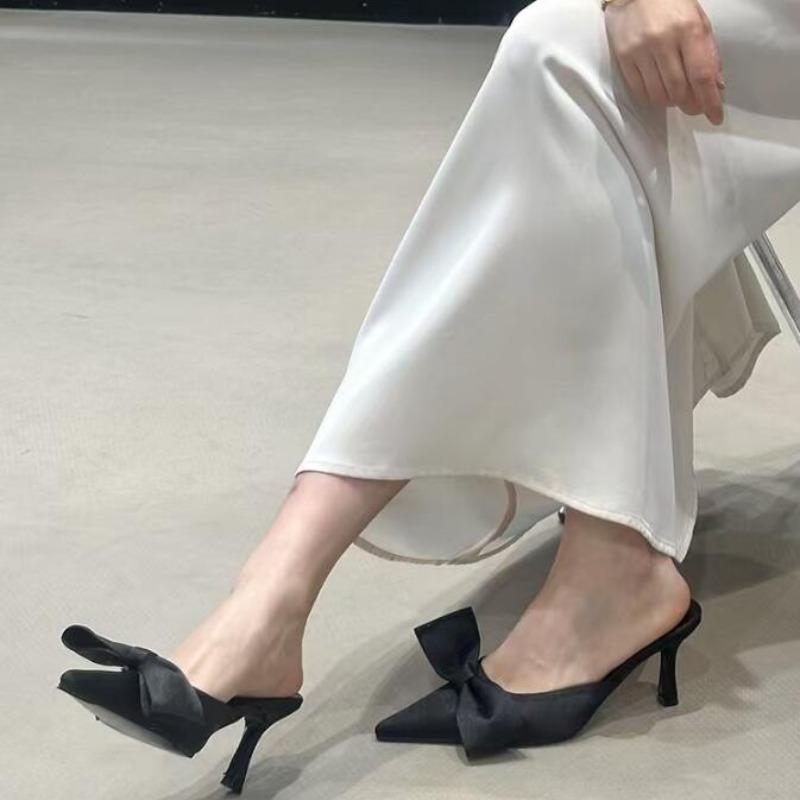 Spring Brand Designer Sexy Butterfly-knot Women Slipper Pointed Toe Slip on Ladies Shoes Elegant Thin Heel Mules Dress Sandals