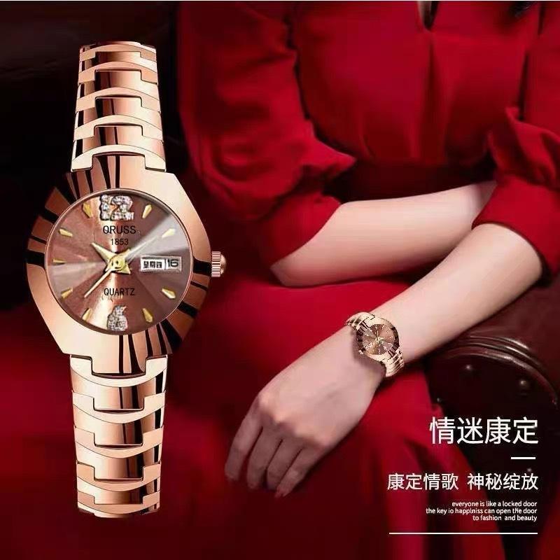 Watch Girls Fashion Trend Waterproof Luminous Simple Temperament Steel Belt Double Calendar Quartz Watch Women