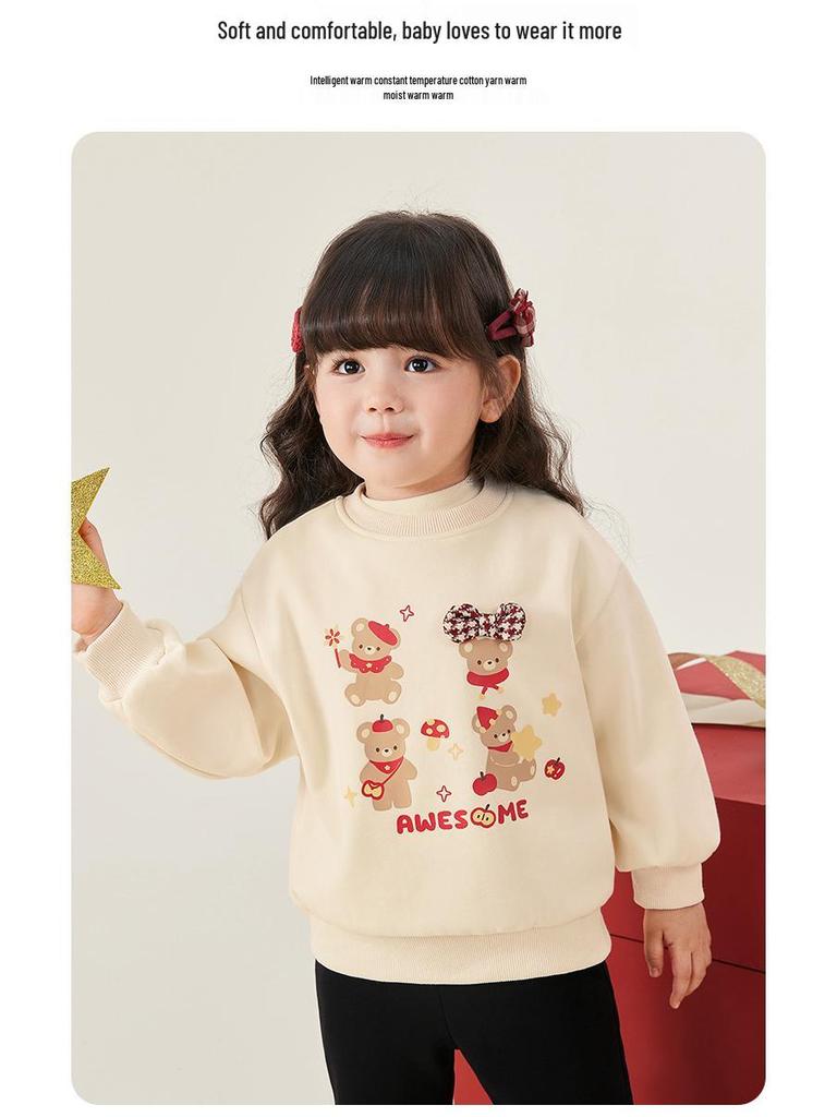 Warmth-Locking Round Neck Hoodie for Girls - Autumn/Winter Fashion Sports Top for Medium & Small Children