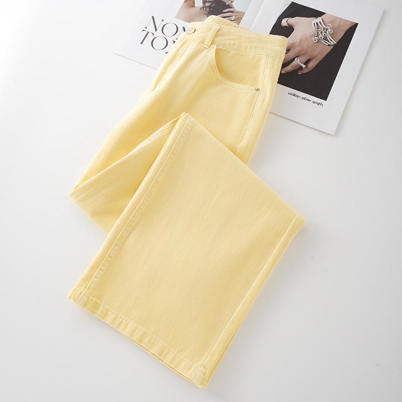 Women's Yellow Wide-Leg Jeans, Summer 2025 - Thin, Loose, Small Size, Straight-Leg Style
