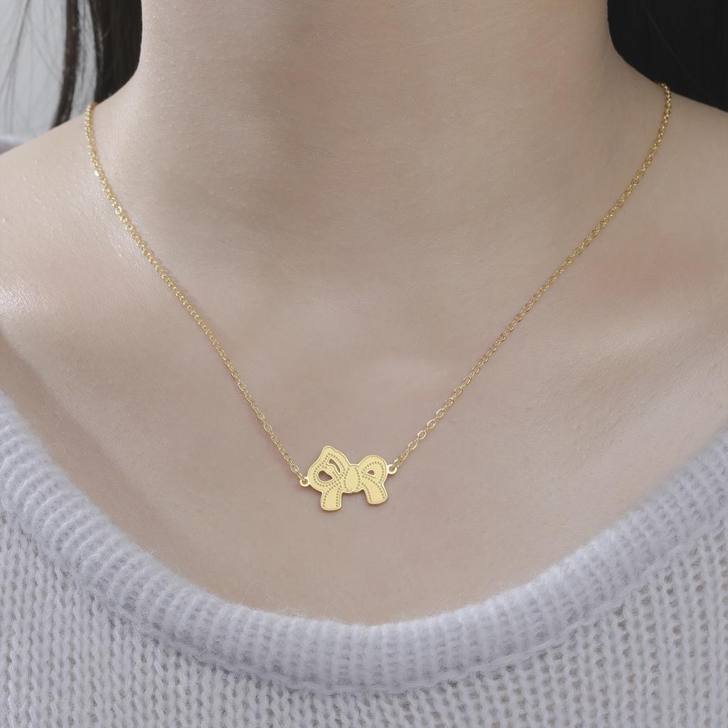 Romantic Bowknot Necklace Dainty Horse Pendant Necklace Cute Pony Necklace for Women Minimalist Animal Jewelry Gift for Her