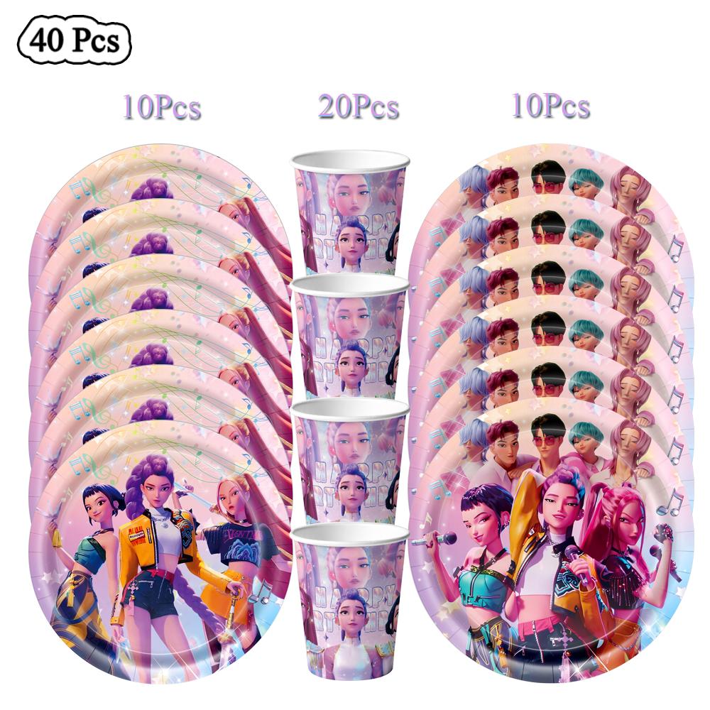 Cacciatori di Demoni Decorazioni per Festa di Compleanno Stoviglie Banner Decorazioni Topper per Torta Palloncino Ragazza Bambino Coreano Kpop Anime Set Forniture per Festa