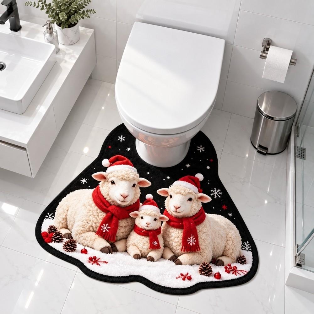 Non-slip Bathroom Floor Rug Sheep Pattern Bath Mat Practical Toilet U-shaped Mat  Bathroom