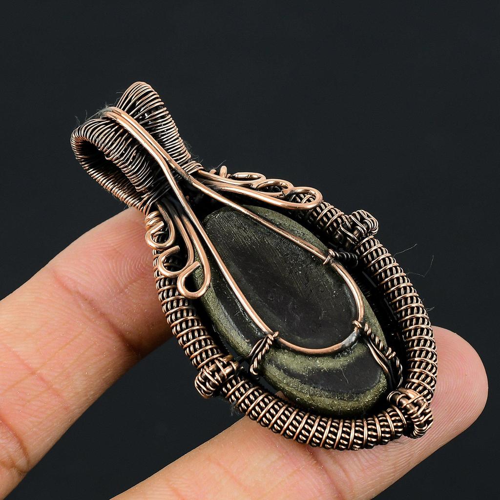 Elegant Titanium Druzy Gemstone Pure Copper Wire Wrapped Handmade Pendant Jewelry