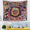 Erhabener Sonnen-Wandteppich, Psychedelischer Hippie-Wandbehang, Trippy Blumen- & Pilz-Druck für Schlafzimmer, Studentenwohnheim, Heimdekoration