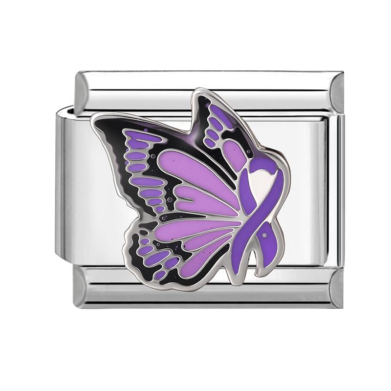 Pink Purple Butterfly Cherry Heart Tai Chi Bow Knot Italian Charm Link Fit 9MM Bracelet Stainless Steel Women Men DIY Making