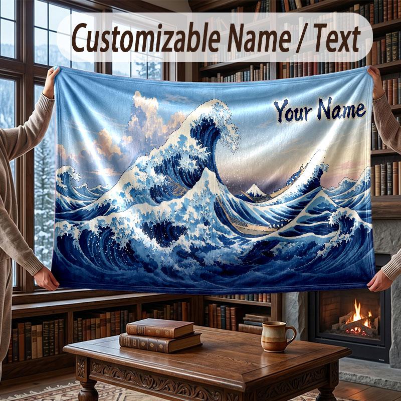 Octopus Sea Life Theme Throw Blanket Custom Name Text Personalized Blanket Soft Cozy Blanket for Home Sofa Bed