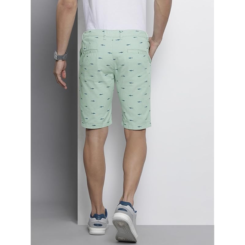 The Indian Garage Co Men Slim Fit Printed Mid-Rise Shorts Pastel Green 30 зелёный