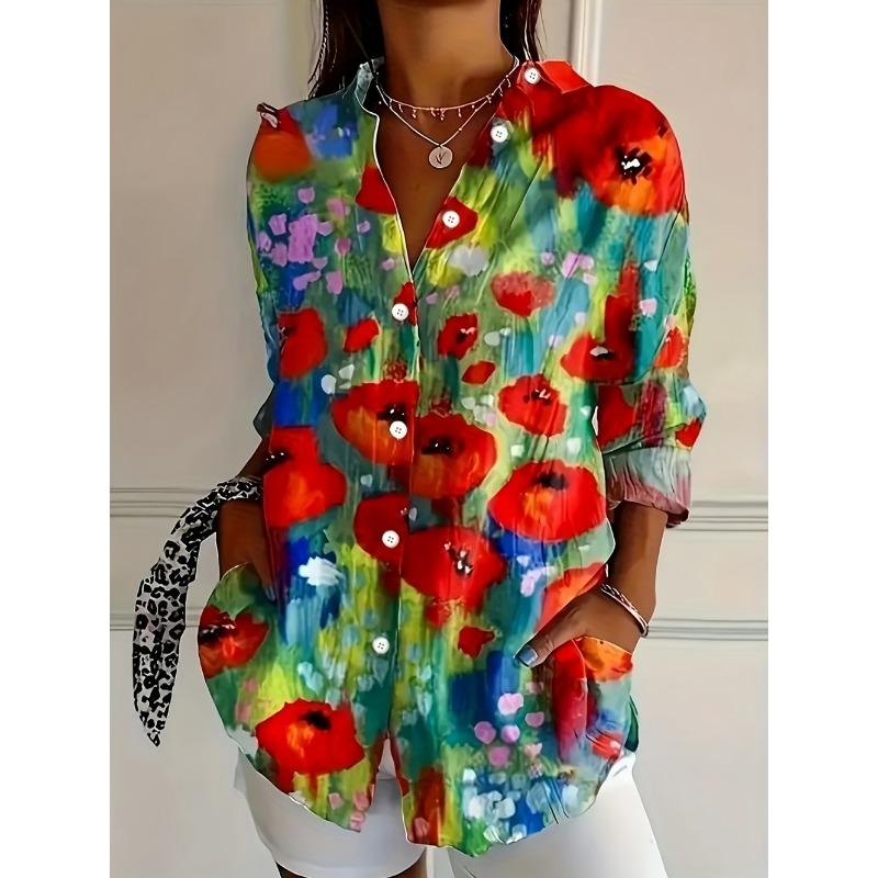 Fashion Women's Summer Shirt Top Elegant Long Sleeve Button Floral Print Shirt Sophisticated Casual Comfortable Women's Clothing