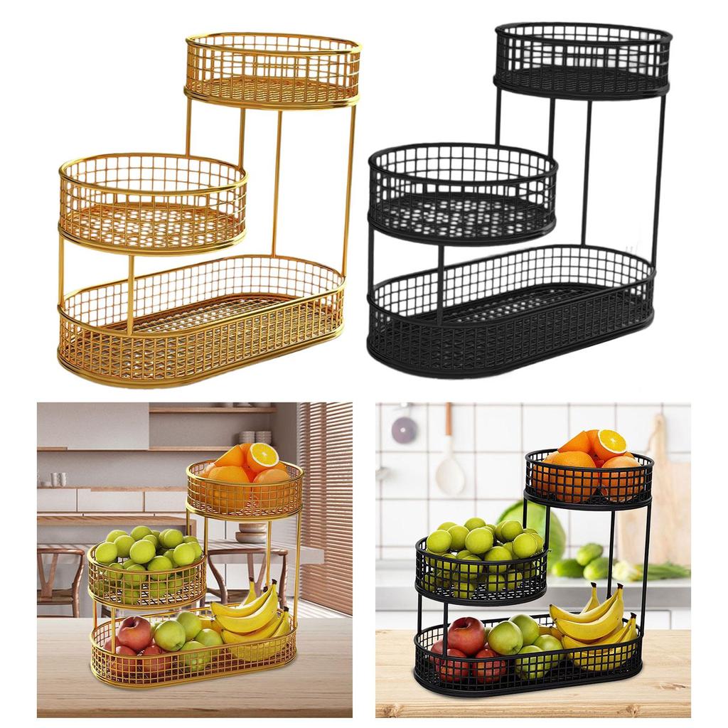 Three Tiered Wire Basket Stand Multipurpose Countertop Vegetable Bowl Fruit Bowl Holder for Vegetable Veggie Fruit Potato Table