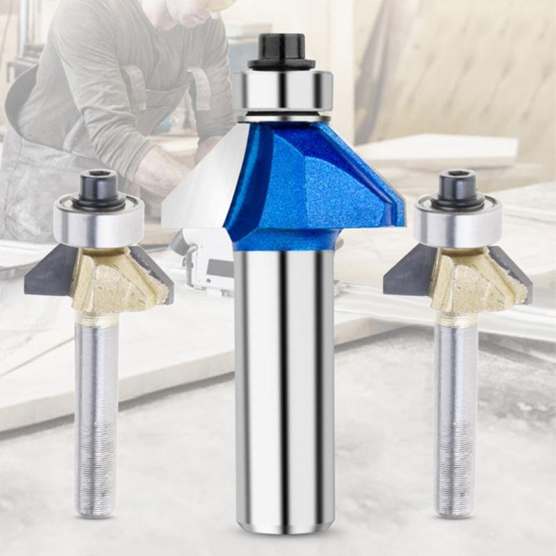 4pieces 1/4"/1/2" Shank Chamfer Router Bit Woodworking Milling Cutter 45Degree Knife with Top Bearing Bevel Edge