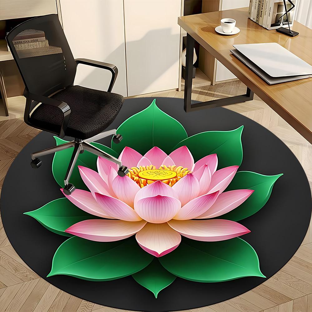 1pc Lotus Flower Chair Carpet for Office, Round Non Slip Durable Large Size Office Carpet, Suitable for Office