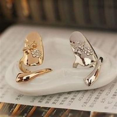 Elegance Fashion New Finger Tip Nail Ring Rhinestone Dragonfly Flower Design Wedding Jewelry