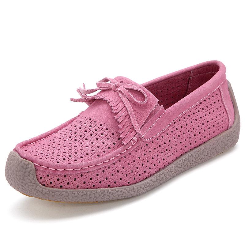 Leather Fringed Hollow Soft-soled Mother Sandals Non-slip Hole Shoes Women's Summer Engraved Flat-soled Maternity Shoes