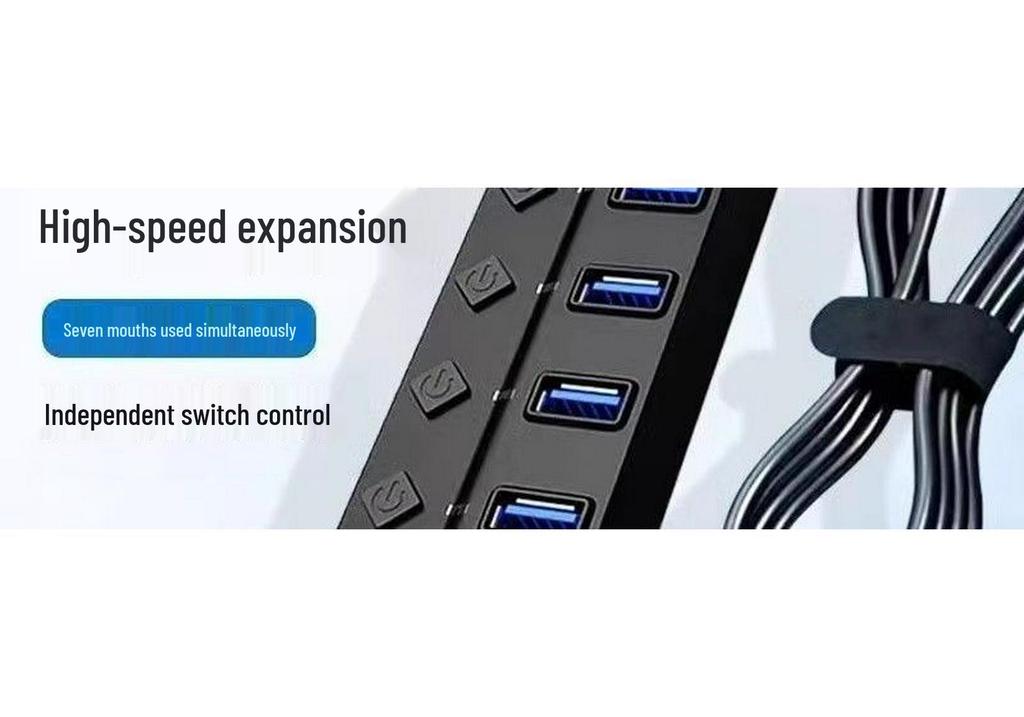 Seven-Port USB Hub with Switch for Desktop and Laptop Expansion