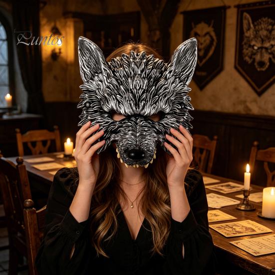 Wolf Cosplay Mask 3D Head Mask, High Elastic Lightweight Comfortable Werewolf Golden Costume with Adjustable Strap for Halloween Party Photo Props