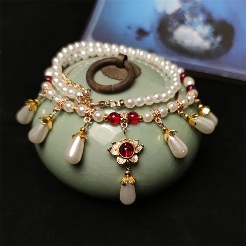 Bohemian Teardrop-Shaped Imitation Pearls Pendant Necklace for Women Hip Hop Pearl Chain Choker Necklace Jewelry Gifts