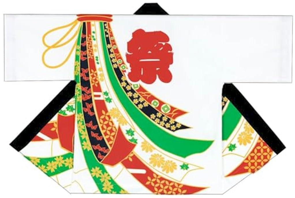 Japanese Seasonal Calendar Happi Silk Print Hanten Set with White Noshi and Hachimaki B9671 Size 4 [Festival/Children's Coat] Children's (Seal) Belt,