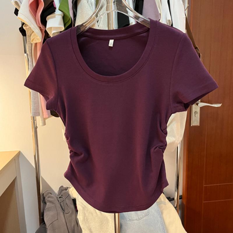 

Курированная женская футболка с U-образным вырезом и вырезом-каплей на лето 2025 года, приталенный крой и трендовый дизайн Small фиолетовый