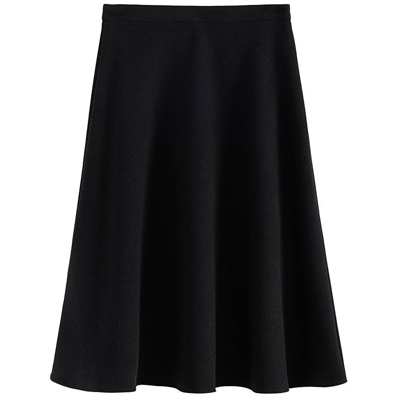 2025 New College Style Black A-Line Wool Skirt - Autumn/Winter Pear-Shaped Exclusive