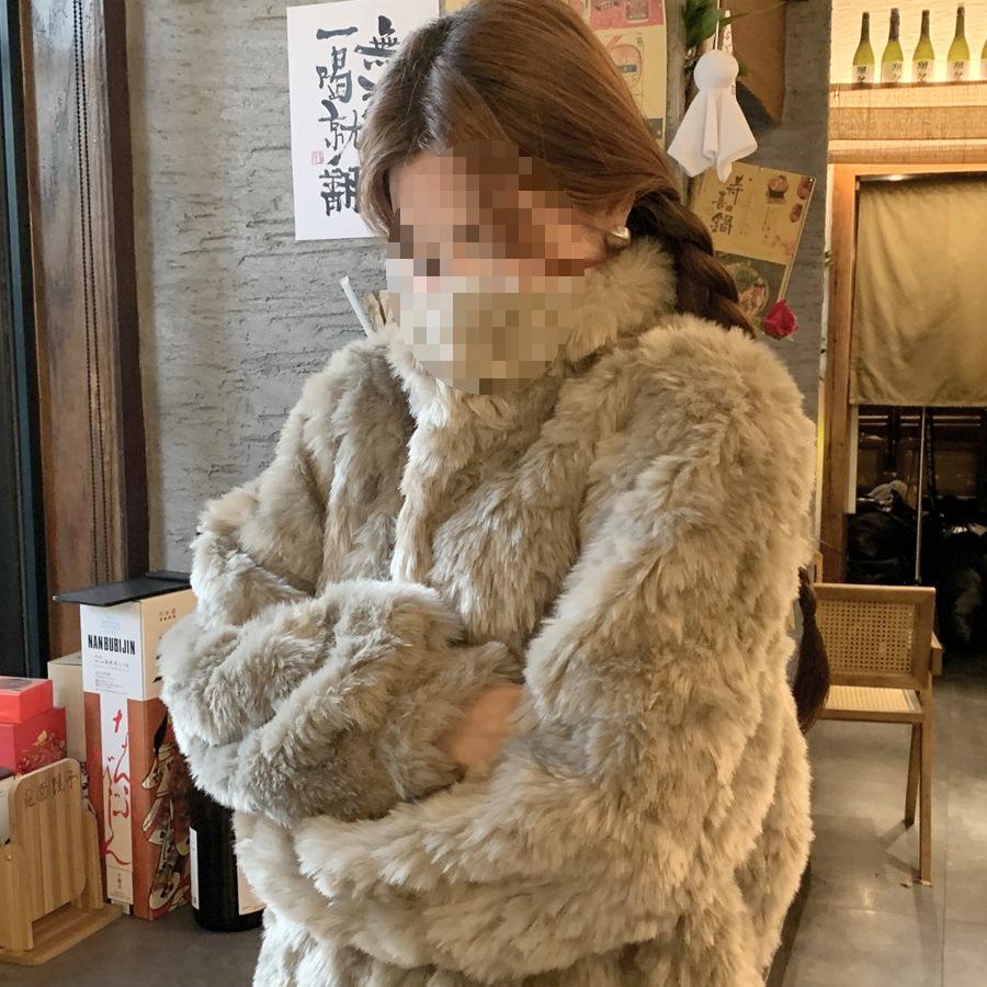 

2025 Women s Korean Fashion Winter Mid-Length Stand-Collar Lambswool Coat - Loose Casual Plush Fur Design Large зелений/сірий колір
