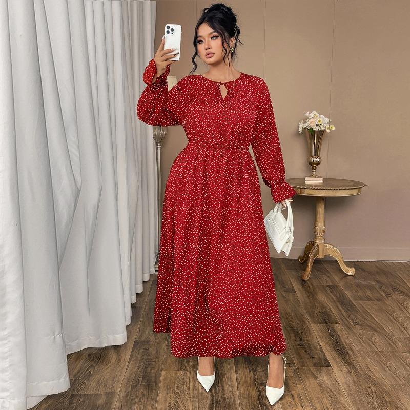 New Summer Printed Large Size Women's Dress with Polka Dot Fashion Loose Long Sleeve Women's Long Dresses Elegant Casual A Line Beach Ladies Dress