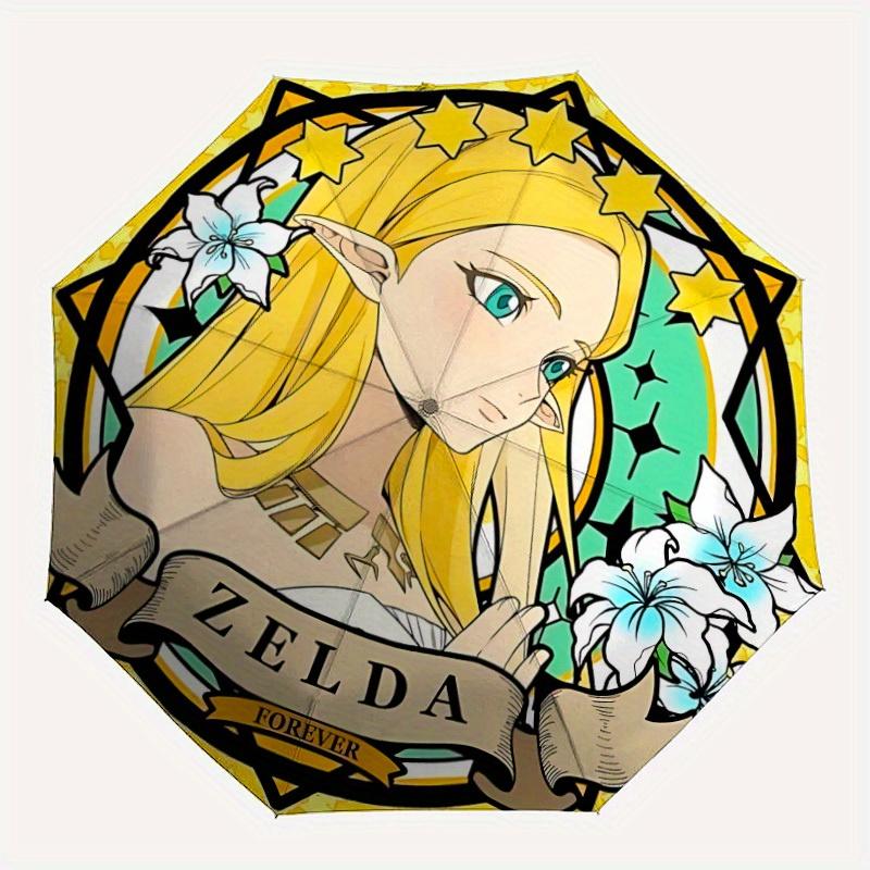 Legend Zelda Automatic Windproof Folding Umbrella, Compact Travel Umbrella for All Occasions, Cartoon Portable Compact Umbrella a0823071