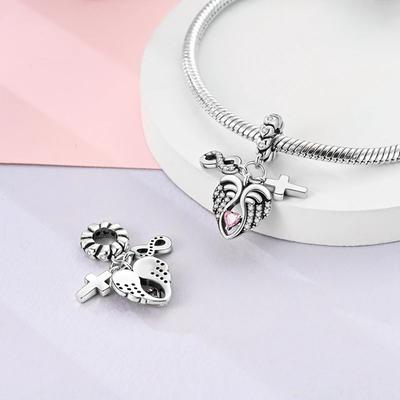 Charms Copperpink Eternal Heart-Shaped Wing Beads Fit Charms Plataoriginal Bracelet Beads Women Jewellery Making