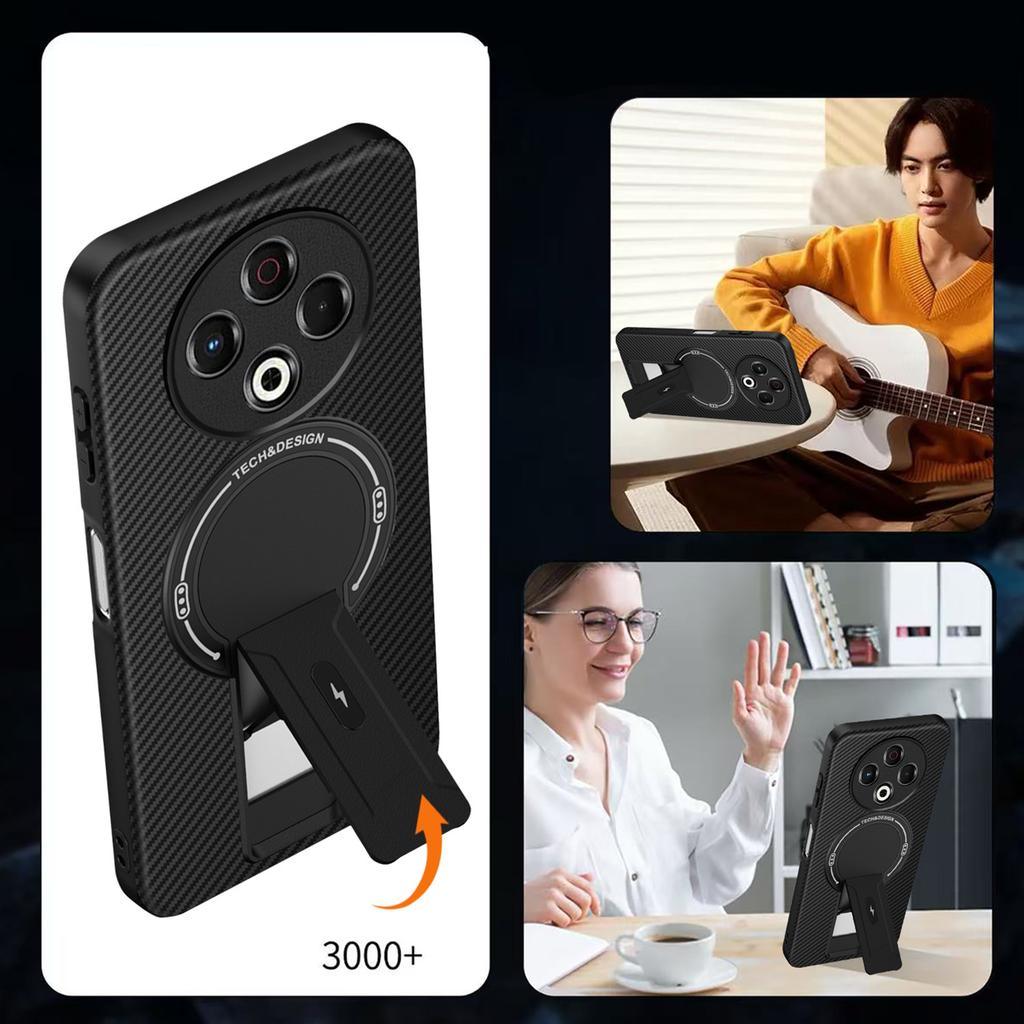 For TECNO Spark 30 4G Case Carbon Fiber Texture PC + TPU Phone Cover with Kickstand