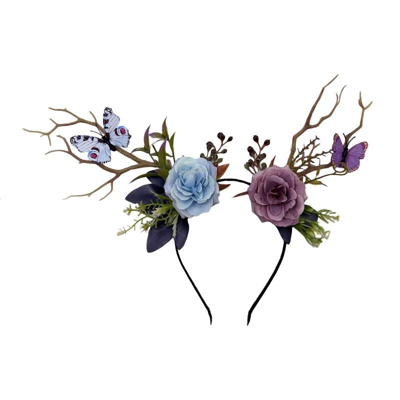 European and American Christmas Forest Girl Antlers Headband Festive Elk Hairpin Branches Flowers Harvest Festival Flowers Elf Headdress