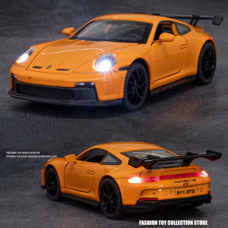 1:32 Full Scale Porsche 911 GT3 High Simulation Die-cast Metal Alloy Model Car Sound and Light Pull Back Collection Children's Toy Boy Gift