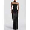New Solid Color Waist Sexy Tube Top Hip Long Dress Dress Satin Lace-up Streamer Dress