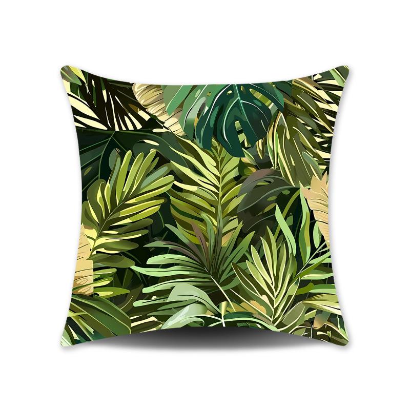 Green Leaves Plush Cushion Cover for Sofa or Bedroom