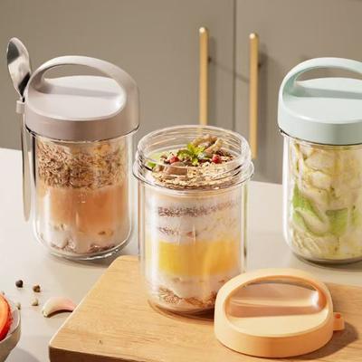 Breakfast Cup Glass Wide Mouth Sealed Jar Overnight Oatmeal Cup Milkshake Glass With Spoon