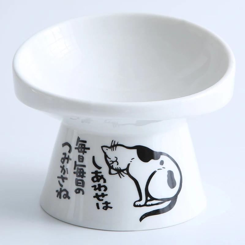 Non-slip Ceramic Cat Bowl Feeder with Raised Stand Bone China Cervical Protect Food Water Ceramic Cat Food Bowl Pet Supplies