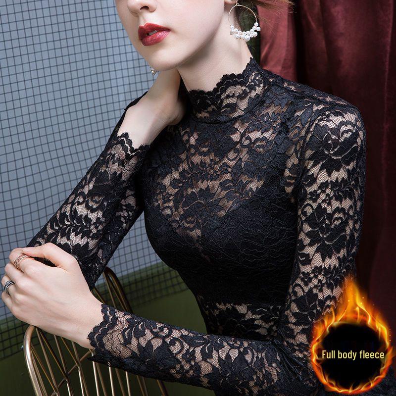 

Женский базовый топ с высоким воротником из шелка - Облегающий, С начесом, Утепленный, Стильный, Формирующий фигуру, для Осени и Зимы. 3XL 130-140 jin